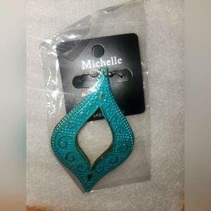 Michele Blue Teardrop Earrings with Intricate Detailing